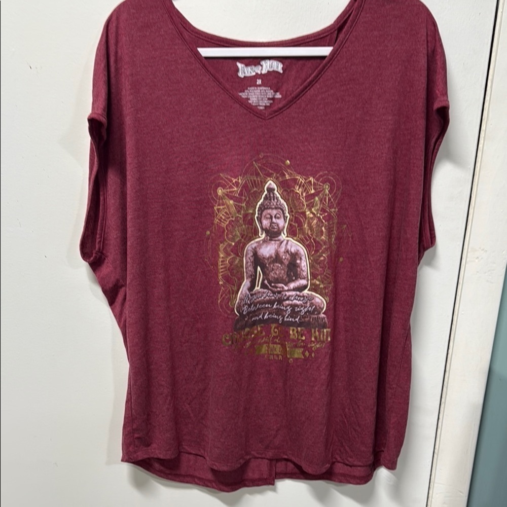 Burgundy Buddha Graphic Women's Top